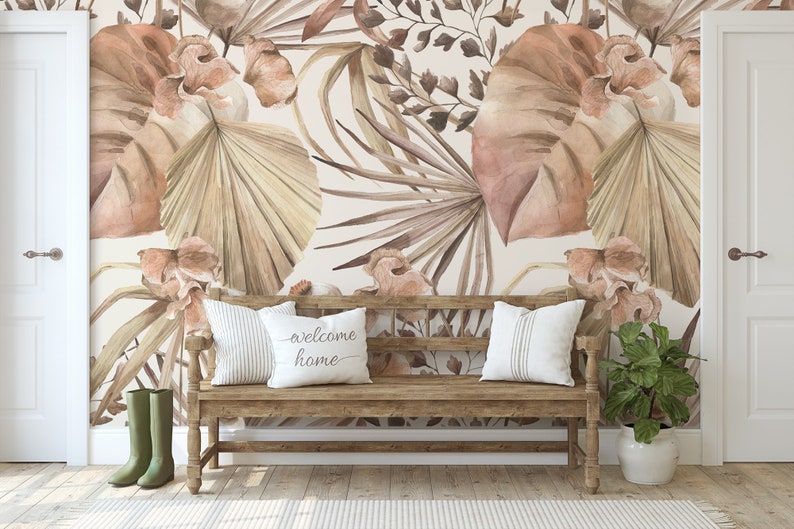 Vintage Rose Gold Leaf Wallpaper / Peel and Stick Removable / Etsy