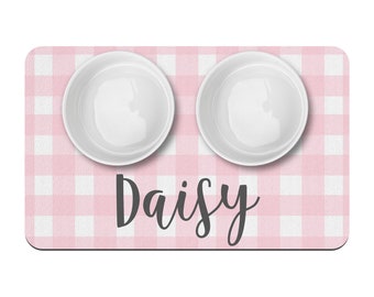 Pink Gingham Personalized Pet Placemat / Custom Dog Bowl Mat / New Puppy Supplies / Simple Girl Dog