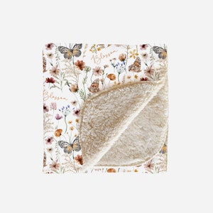 Personalized Wildflower Blanket, Minky, Sherpa, Butterfly Flower Garden, Pressed Dried, Earthy Colors, Custom Name, Blossom