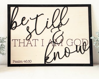 Bible Verse Sign, Psalm 46:10, Be Still & Know That I am God, 2 Layer Baltic Birch, Christian Home Decor
