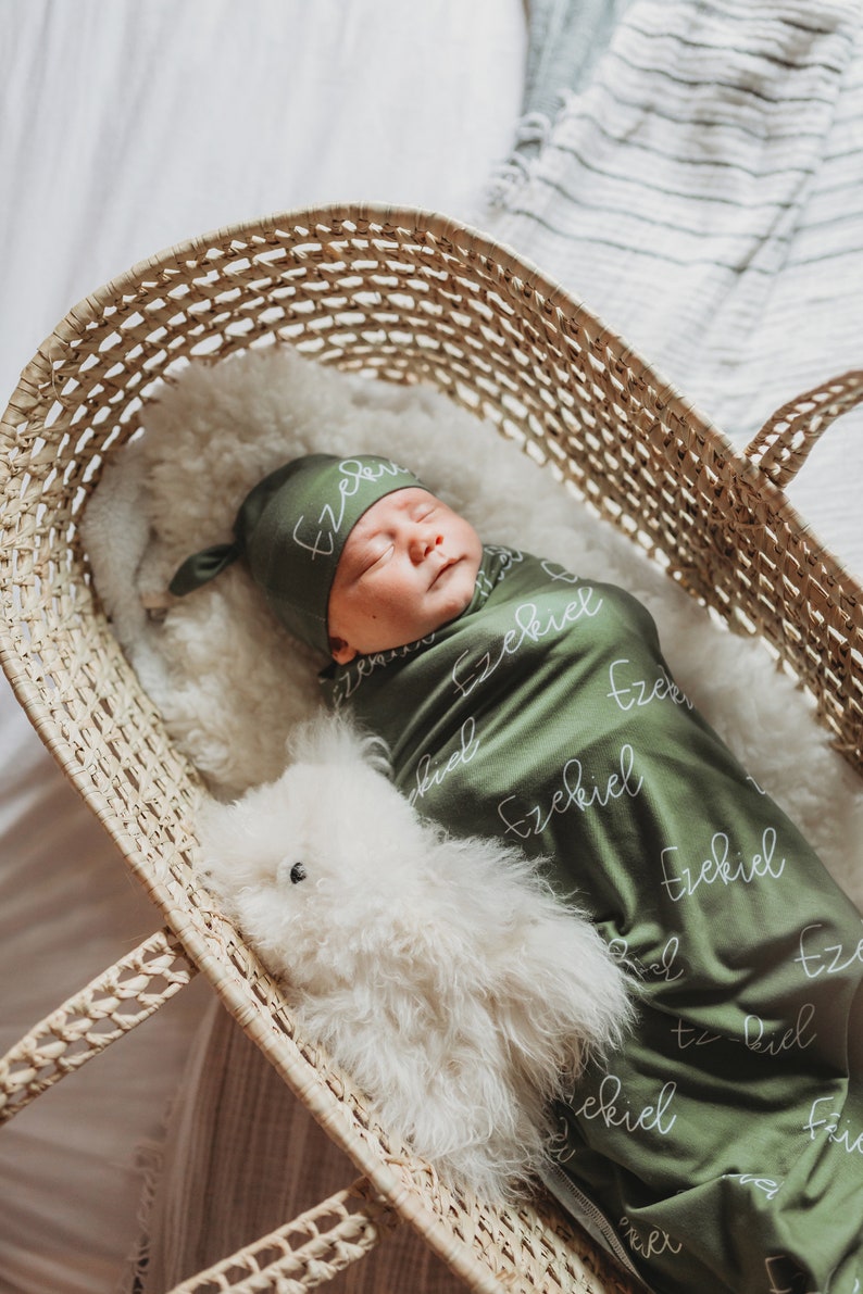 Green Personalized Swaddle Blanket Set / Custom Name Blanket / Etsy