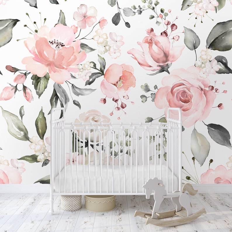 Pink Peach Rose Floral Wallpaper / Peel and Stick Removable / Etsy