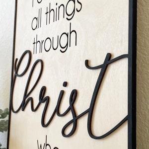 Bible Verse Sign, Phil 4:13, I Can Do All Things Through Christ Who Strengthens Me, 2 Layer Baltic Birch, Christian Home Decor image 2