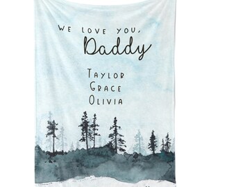 Personalized Dad Blanket / Trees Blue Sky / Woodland / Kids Names / Daddy Grandpa Papa Blanket / Gift From Kids / Fathers Day Gift