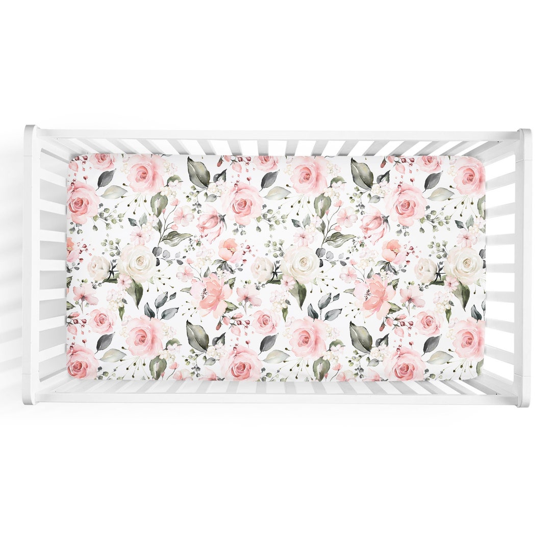 Soft Rose Crib Sheet / Rose Nursery / Pink Rose / Changing Pad Cover / Mini Crib Sheet Option ...