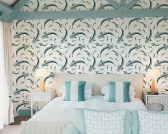 Whale Shark Wallpaper Peel and Stick, Ocean Animal Wall Mural for Nursery or Kids Room, Underwater Sea Life Removable Wall Art