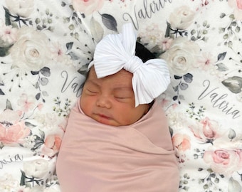 Sherpa or Minky Backing Soft Floral Rose Blanket, Personalized Baby Shower Gift, Hospital Newborn Photos Prop, Rosie II Collection