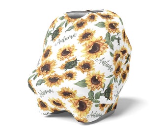 Fall Sunflower Car Seat Cover / Muted Colors / Nursing High Chair Shopping Cart / Personalized Baby Shower Gift / Autumn Collection