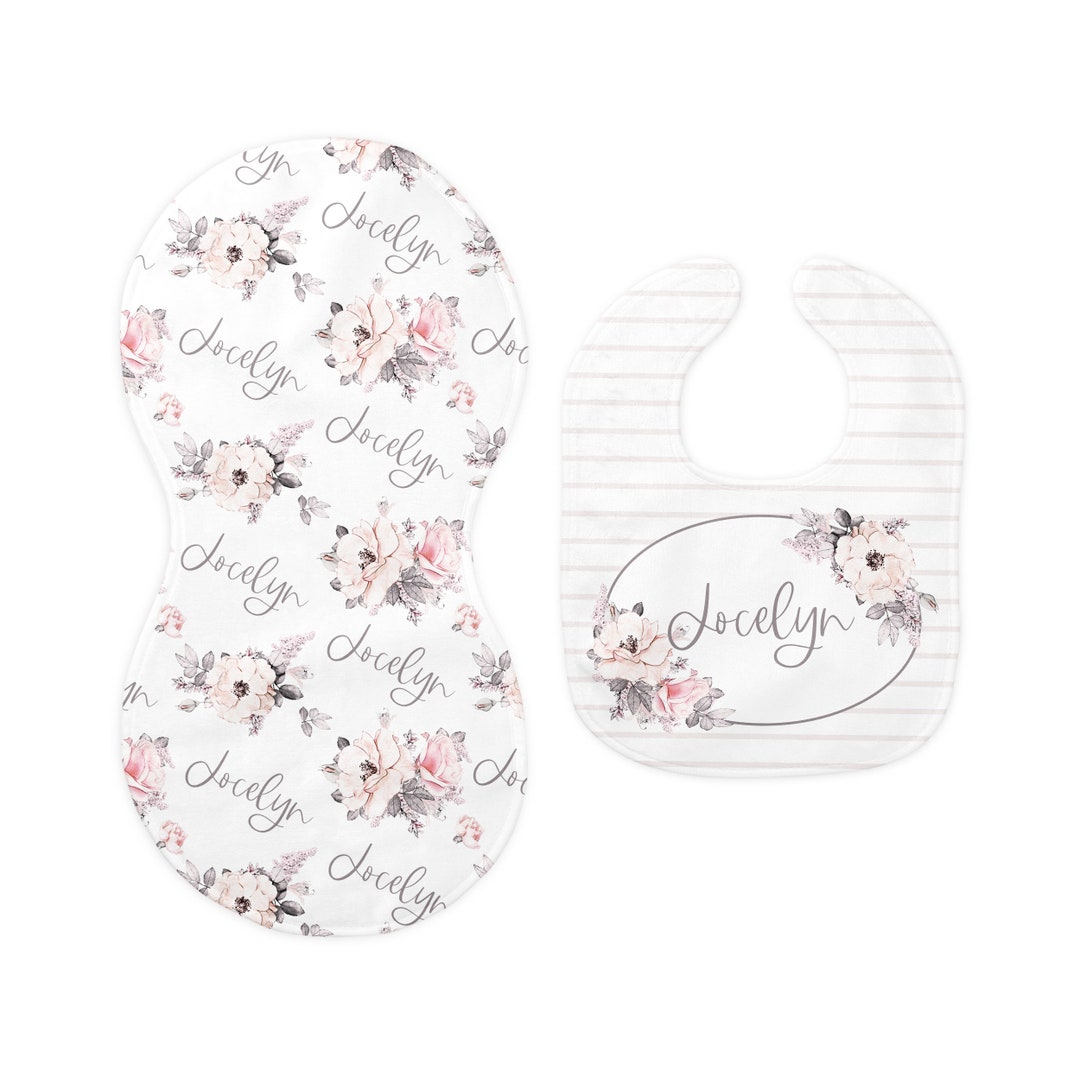 Personalized Baby Bib and Burp Cloth Set / Newborn Gift / Baby Shower