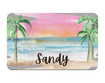 Beach Palm Tree Ocean Personalized Pet Placemat / Water Bowl Mat / Floor Mat / Pet Mat / Beachy / Custom Dog Bowl Mat / New Puppy Supplies