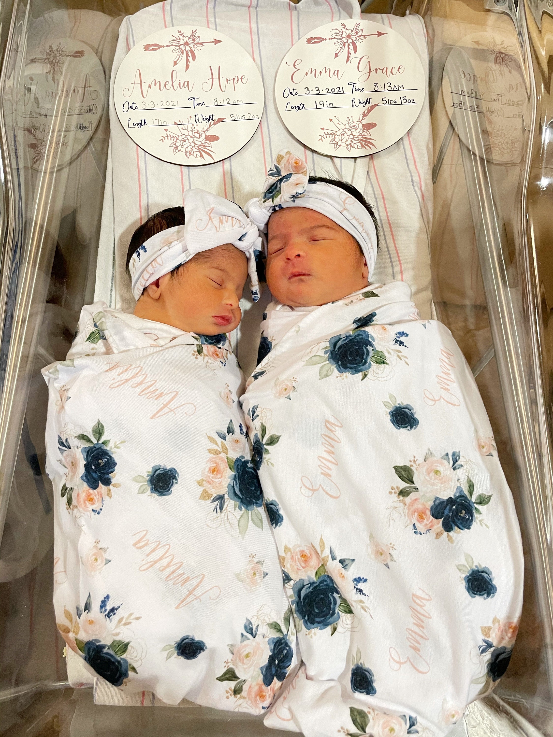 Navy Floral Personalized Name Blanket / Swaddle Set / Going Home Photos / Hospital Newborn Photos Prop / Midnight Collection