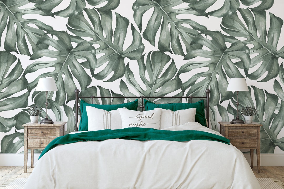 Green Tropical Monstera Wallpaper / Peel and Stick Removable / Baby ...
