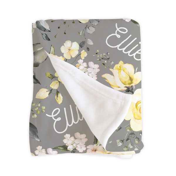 Soft Yellow Floral Rose Blanket Personalized Baby Shower Gift Hospital Newborn Photos Prop Rosie Yellow Collection