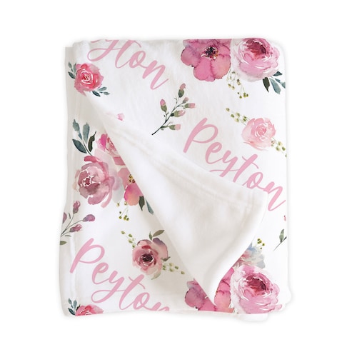 Personalized Baby Girl Blanket Pink Floral Baby Blanket Etsy