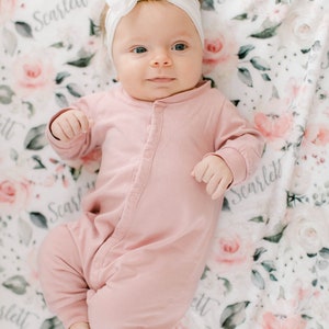 Baby Shower Gift Personalized Soft Floral Rose Blanket First Time New Mom Hospital Newborn Photos Prop Rosie II Custom Gifts Coming Home image 3