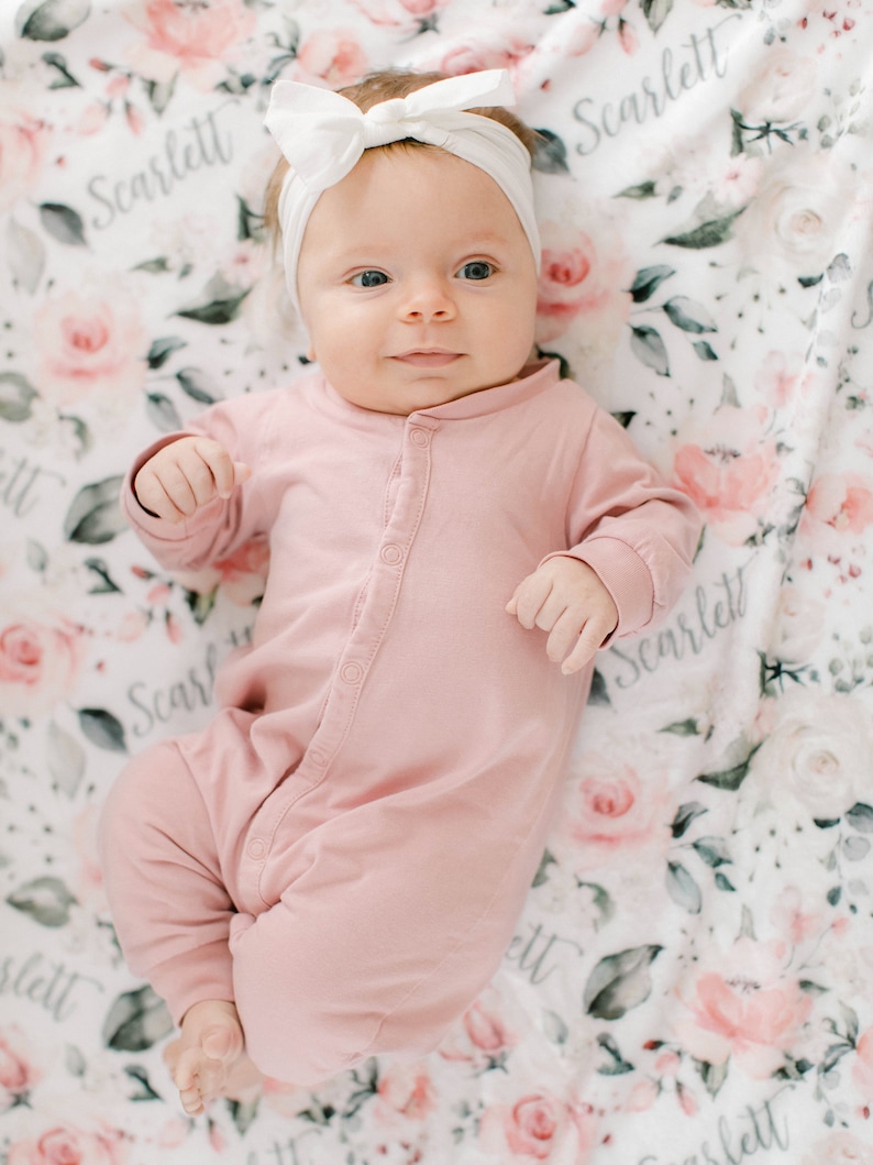 Baby Shower Gift Personalized Soft Floral Rose Blanket First Time New Mom Hospital Newborn Photos Prop Rosie II Custom Gifts Coming Home image 3