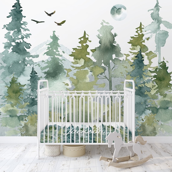 Woodland Forest wallpaper Temporary wallpaper Removable wallpaper Peel and stick wall paper Nursery wallpaper Peel and Stick Removable