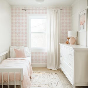 Pink Plaid Heart Wallpaper, Vintage Shabby Chic Peel and Stick Removable, Romantic Baby Girl Room Gingham Checkered with Hearts, Cute