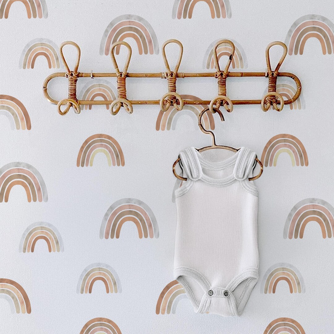 Neutral Rainbow Wallpaper, Peel and Stick Removable, Baby Nursery Wall ...