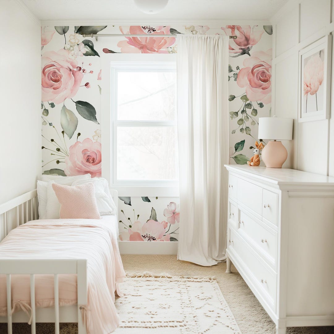 Pink Peach Rose Floral Wallpaper Peel and Stick, Romantic Wall Mural ...
