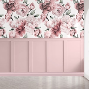 Pink Mauve Peonies Floral Wallpaper, Large Scale Peel and Stick Removable, Unpasted Prepasted Traditional Option, Baby Girl Nursery Mural image 3