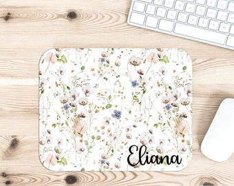 Personalized Wildflowers Desk Accessories, Mouse Pad, Desk Mat, Wrist Rest, Phone Stand, Coaster, Girl Floral Name Christmas Birthday Gift