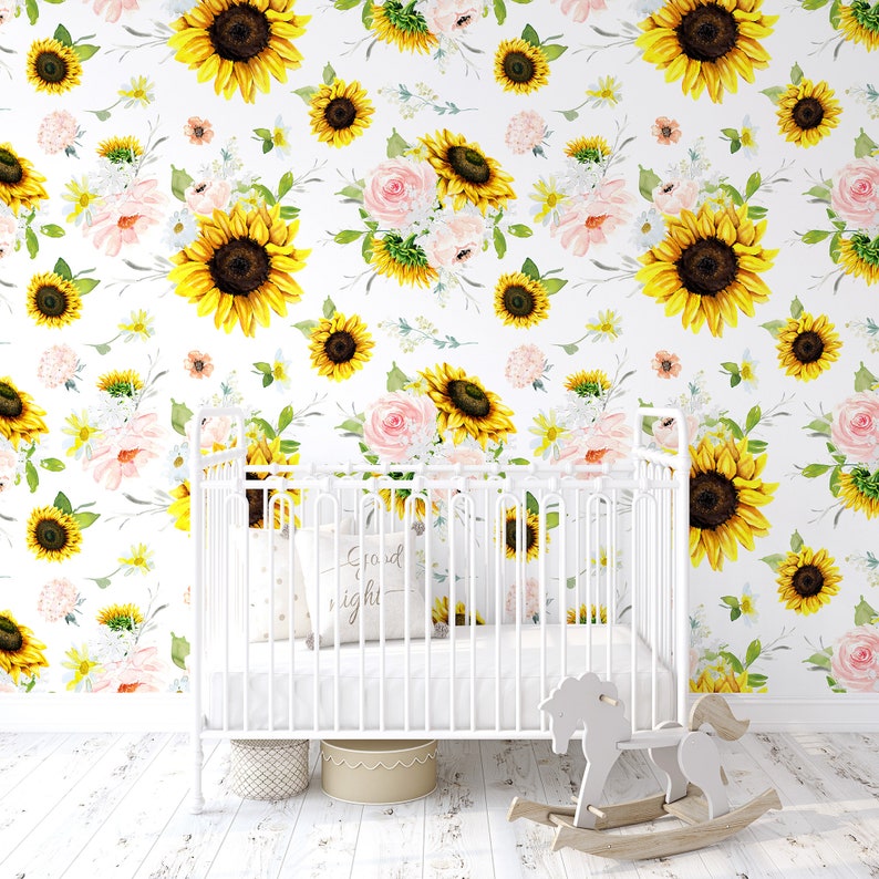 Sunflower Daisy Floral Wallpaper / Peel and Stick Removable / | Etsy