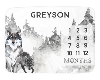 Wolf Woodland Forest Milestone Blanket / Personalized Growth Chart / Woodland || Collection