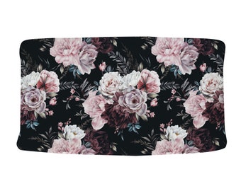Black Pink Peony Crib Sheet / Boho Floral Nursery / Changing Pad Cover / Mini Crib Sheet Option / Boho Floral / Margot Collection