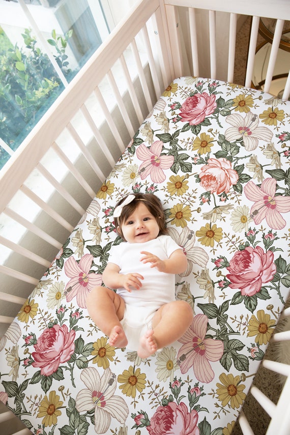 Baby Bedding / Vintage Boho Floral Sheet / Muted - Etsy