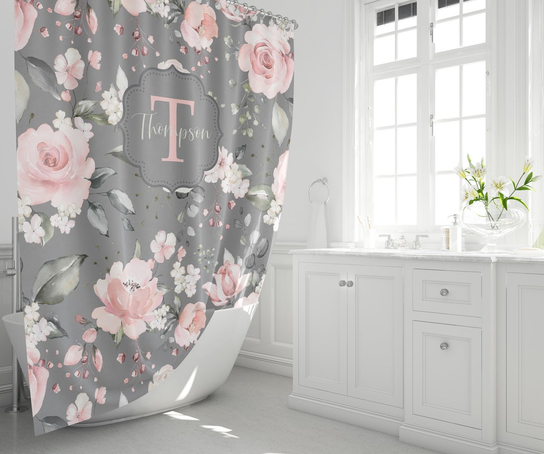 Pink and gray shower curtain discount