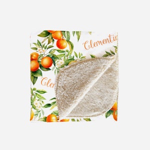 Personalized Orange Blossom and Fruit Blanket, Clementine, Tangerine, Minky, Sherpa, Custom Name, Gift for Her