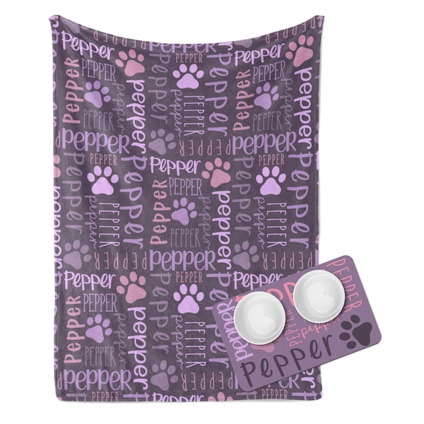 Personalized Pet Name Mat Blanket / Coordinating Pet Products / Name & Paw Prints / Couch Cover / Dog Blanket / Cat Blanket / Fur Baby