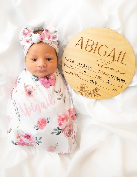 Swaddle Blanket Headband Hat Set Floral Pink Rose Personalized Baby Shower Gift Hospital Newborn Photos Prop Peyton Flower Large Coming Home Etsy Canada