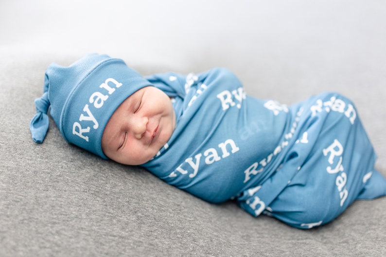 Baby Blue Swaddle and Hat Set / Newborn Name Reveal / Baby Boy Etsy