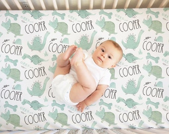 Dinosaur Baby Personalized Crib Sheet / Dino Nursery / TRex Watercolor / Changing Pad Cover / Mini Crib Sheet Option / Dino Collection