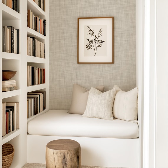 Tan Linen Pattern Wallpaper, Traditional or Peel and Stick Removable, Home Decor, Coastal Beachy, Accent Wall, Neutral