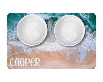 Beach Ocean Personalized Pet Placemat / Custom Dog Bowl Mat / New Puppy Supplies