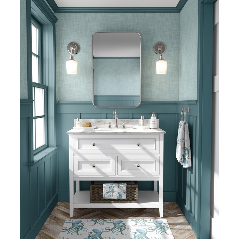 Aqua Linen Pattern Wallpaper, Traditional or Peel and Stick Removable, Home Decor, Versatile, Accent Wall, Neutral bild 3