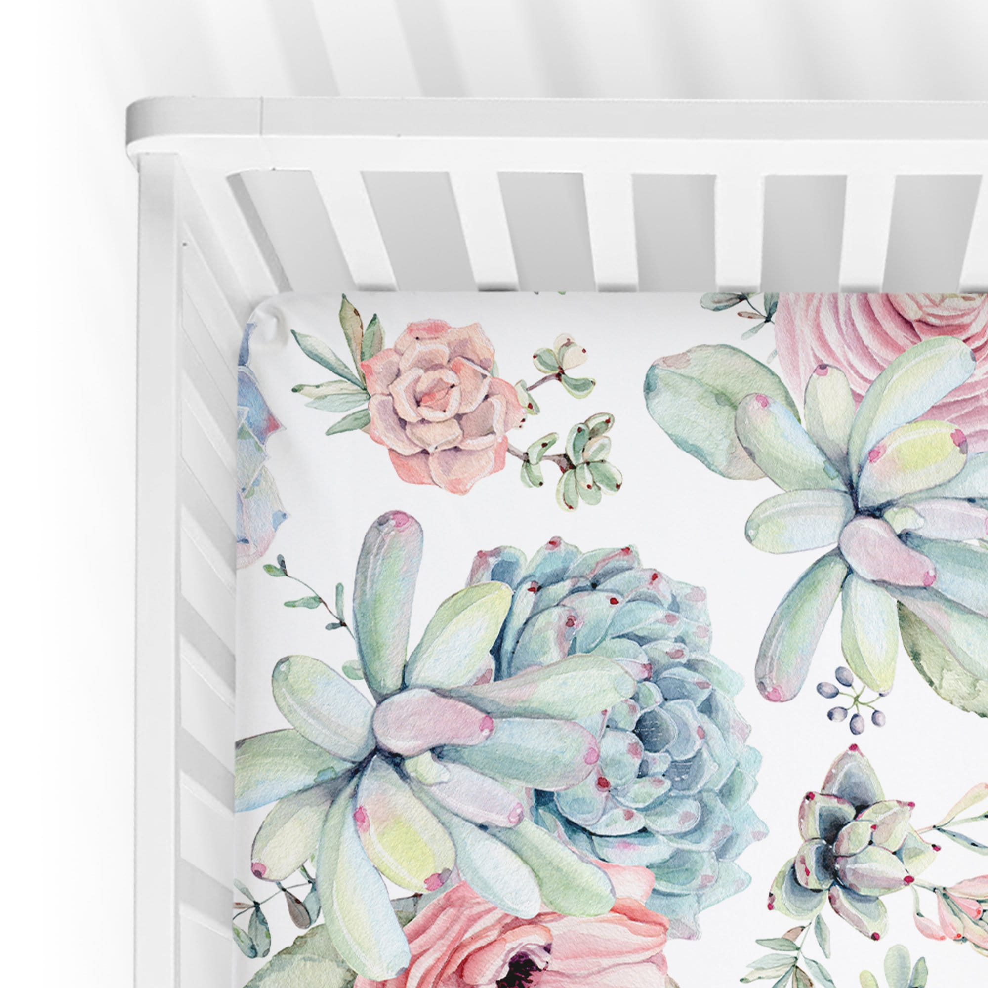 Succulent Crib Sheet / Pink Purple Green Pastel Cactus Desert Bloom Nursery / Changing Pad Cover / Mini Crib Sheet Option / Pippa Collection