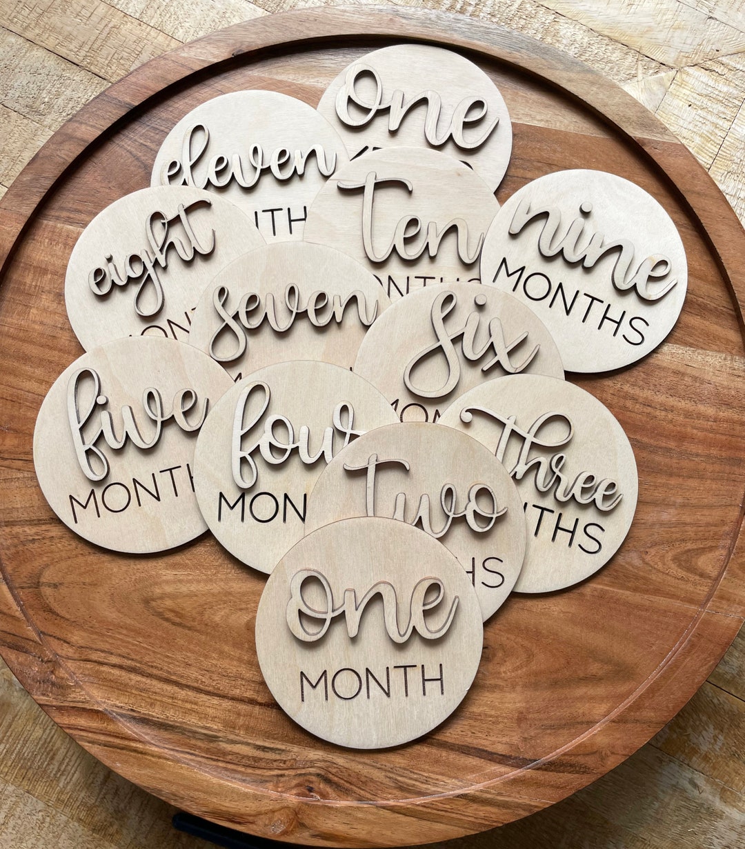 Wooden Monthly Milestone Disc for Baby's First Year Photos, Raised 3D ...