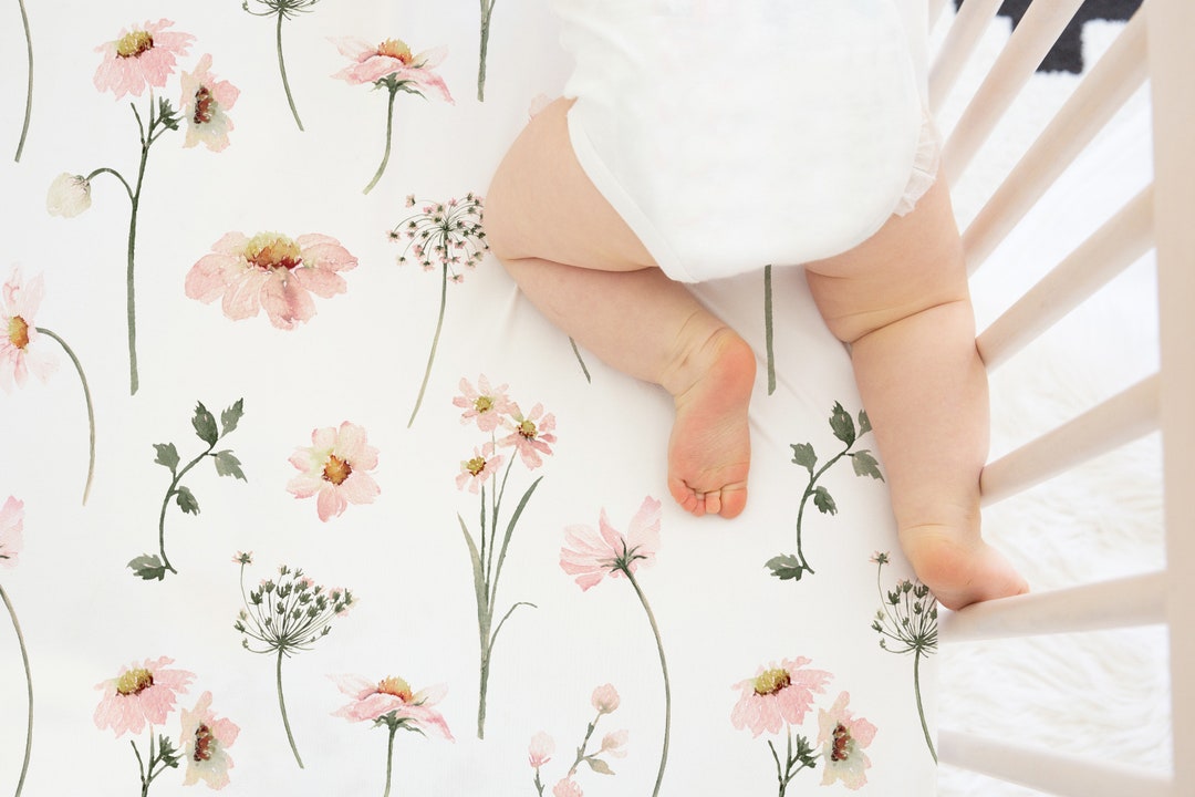 Pink Daisy Baby Bedding / Crib Sheet / Garden Floral Nursery / Changing