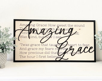 Amazing Grace Lyrics Sign,2 Layer Baltic Birch, Bible Christian Home Decor, How Sweet The Sound, Wood Wall Hanging