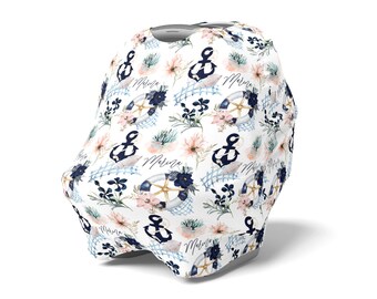 Nautical Baby Girl Floral / Car seat Cover Nursing High Chair Shopping Cart / Personalized Baby Shower Gift / Beachy / Marina Collection