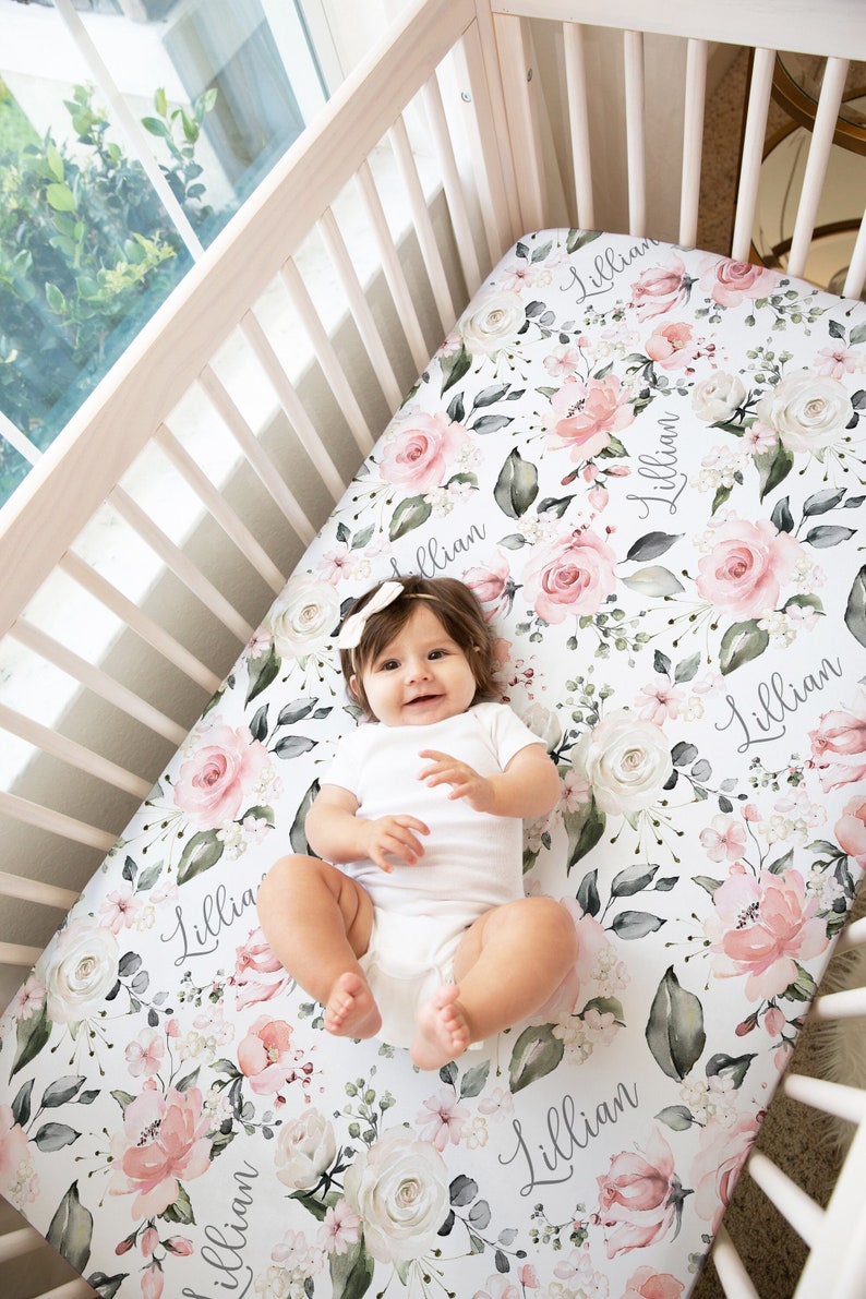 Soft Rose Crib Sheet / Rose Nursery / Pink Rose / Changing Pad | Etsy