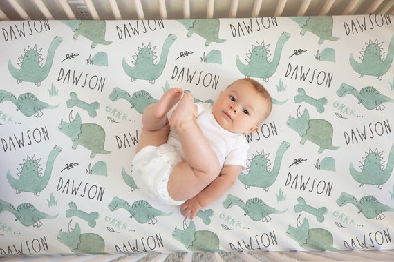 Personalized Dinosaur Baby Bedding Crib Sheet Changing Pad Cover