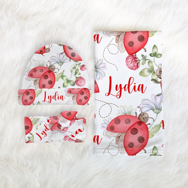 Ladybug Personalized Swaddle / Crib Sheet Changing Cover / Custom Baby Girl Gift / Nursery Bedding / Watercolor Ladybug / Ladybug Collection