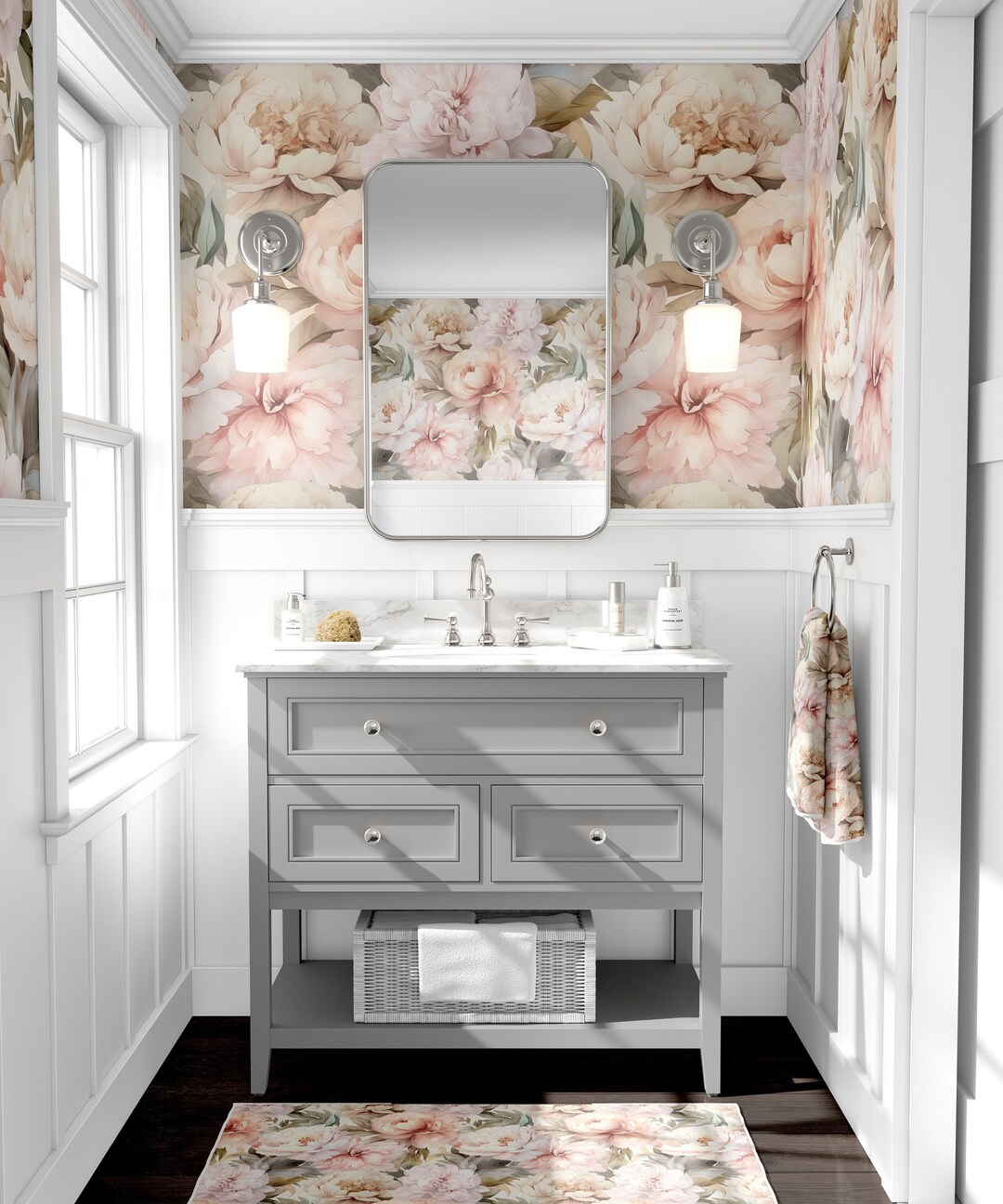 Vintage Peony Floral Wallpaper, Peonies Flower Garden, Peel and Stick ...