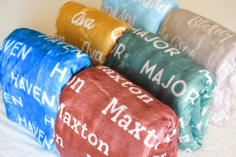 Baby Name Blanket Boy, Sage Green Blanket with Name, Personalized Baby Boy Blanket, New Baby Gift, Sibling Blankets image 4