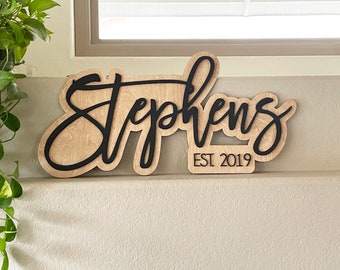 Large Wood Name Sign, Established Date, Wedding Marriage Anniversary Gift, Custom Family, Home Decor, Wall Art, Special Gift